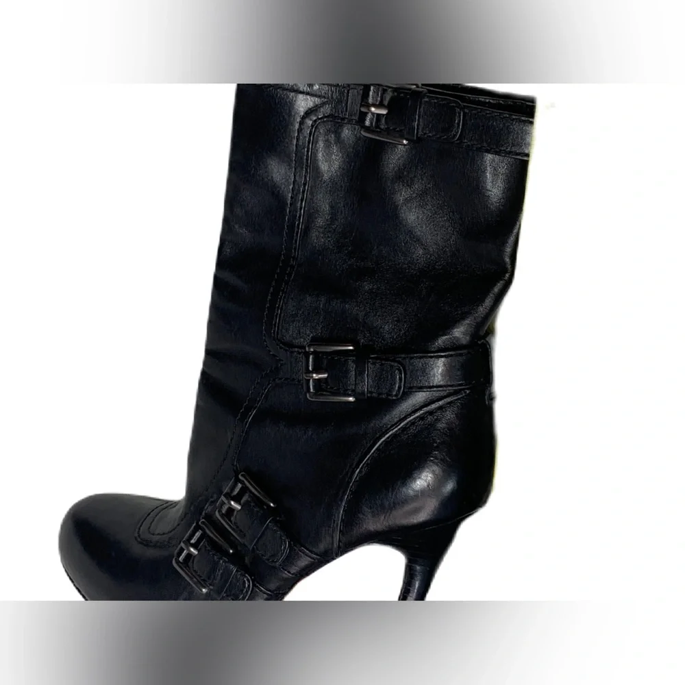 COACH Womens Marsha Mid Calf Black Leather High Heel Booties Boots sz 8 - Picture 4 of 15